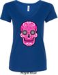 Ladies Pink Sugar Skull V-Neck Shirt