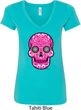 Ladies Pink Sugar Skull V-Neck Shirt