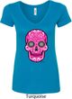 Ladies Pink Sugar Skull V-Neck Shirt