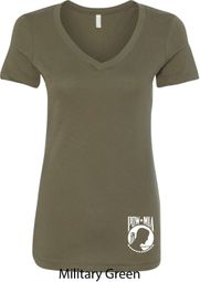 Ladies Pow Mia Bottom Print V-Neck Shirt