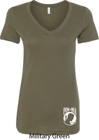 Ladies Pow Mia Bottom Print V-Neck Shirt
