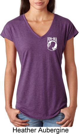 Ladies Pow Mia Pocket Print Tri Blend V-neck