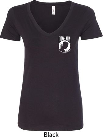 Ladies Pow Mia Pocket Print V-neck Shirt