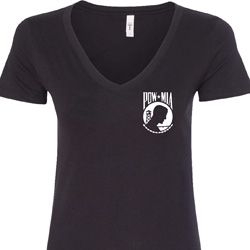 Ladies Pow Mia Pocket Print V-neck Shirt