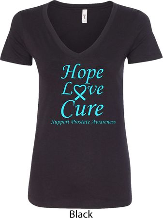 Ladies Prostate Cancer Hope Love Cure V-Neck