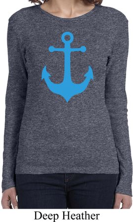 Ladies Sailing Shirt Blue Anchor Long Sleeve Tee
