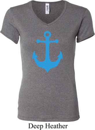 Ladies Sailing Shirt Blue Anchor V-neck Tee T-Shirt