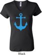 Ladies Sailing Shirt Blue Anchor V-neck Tee T-Shirt