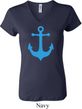 Ladies Sailing Shirt Blue Anchor V-neck Tee T-Shirt