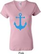 Ladies Sailing Shirt Blue Anchor V-neck Tee T-Shirt