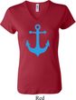 Ladies Sailing Shirt Blue Anchor V-neck Tee T-Shirt