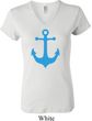 Ladies Sailing Shirt Blue Anchor V-neck Tee T-Shirt