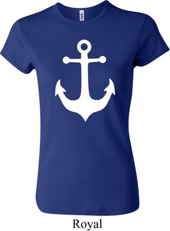 Ladies Sailing Shirt White Anchor Crewneck Tee T-Shirt