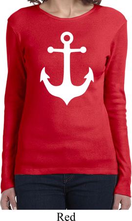 Ladies Sailing Shirt White Anchor Long Sleeve Tee