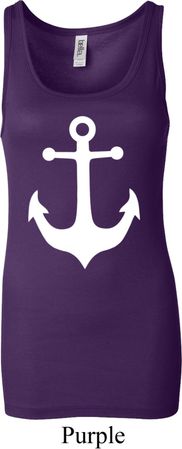 Ladies Sailing Tanktop White Anchor Longer Length Tank