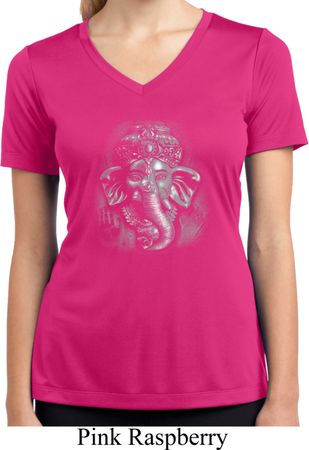 Ladies Shirt 3D Ganesha Darks Moisture Wicking V-neck Tee T-Shirt