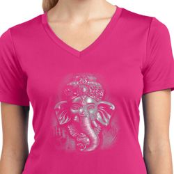 Ladies Shirt 3D Ganesha Darks Moisture Wicking V-neck Tee T-Shirt