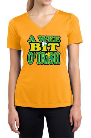 Ladies Shirt A Wee Bit Irish Moisture Wicking V-neck Tee T-Shirt