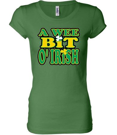 Ladies Shirt A Wee Bit Irish Shamrock Longer Length Tee T-Shirt