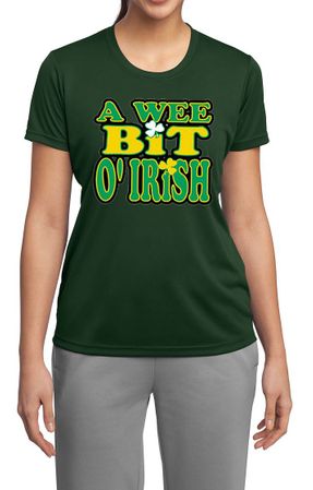 Ladies Shirt A Wee Bit Irish Shamrock Moisture Wicking Tee T-Shirt
