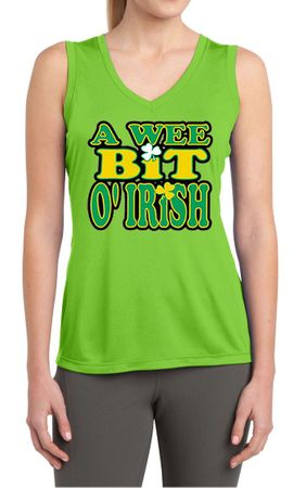 Ladies Shirt A Wee Bit Irish Shamrock Sleeveless Moisture Wicking Tee