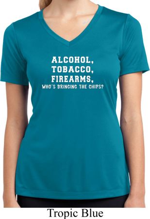 Ladies Shirt Alcohol Tobacco Firearms ATF Moisture Wicking V-neck Tee
