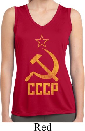 Ladies Shirt CCCP Distressed Sleeveless Moisture Wicking Tee