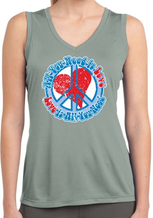 Ladies Shirt All You Need is Love Sleeveless Moisture Wicking Tee