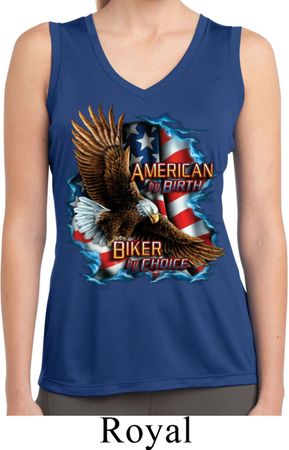 Ladies Shirt American By Birth Sleeveless Moisture Wicking Tee
