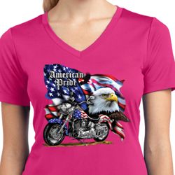 Ladies Shirt American Pride Motorcycle Moisture Wicking V-neck Tee