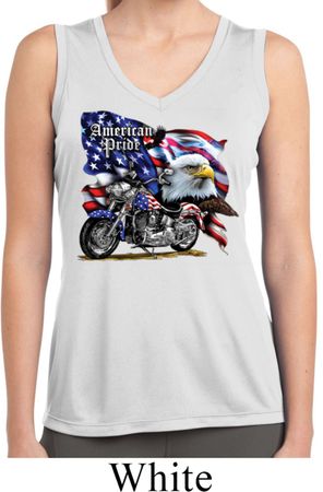 Ladies Shirt American Pride Motorcycle Sleeveless Moisture Wicking Tee