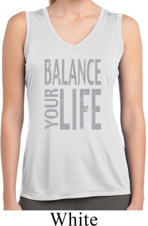 Ladies Shirt Balance Your Life Sleeveless Moisture Wicking Tee T-Shirt