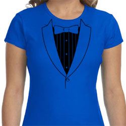 Ladies Shirt Basic Black Tuxedo Crewneck Tee T-Shirt