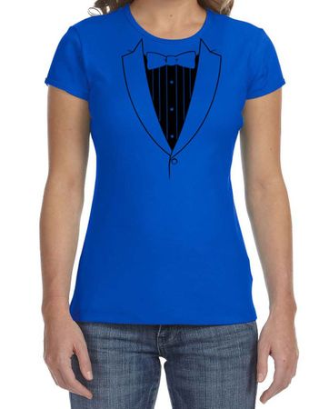 Ladies Shirt Basic Black Tuxedo Crewneck Tee T-Shirt