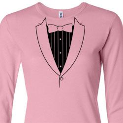 Ladies Shirt Basic Black Tuxedo Long Sleeve Tee T-Shirt