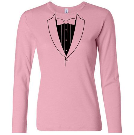 Ladies Shirt Basic Black Tuxedo Long Sleeve Tee T-Shirt
