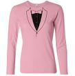 Ladies Shirt Basic Black Tuxedo Long Sleeve Tee T-Shirt