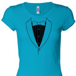 Ladies Shirt Basic Black Tuxedo Longer Length Tee T-Shirt