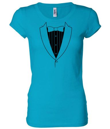 Ladies Shirt Basic Black Tuxedo Longer Length Tee T-Shirt