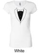 Ladies Shirt Basic Black Tuxedo Longer Length Tee T-Shirt