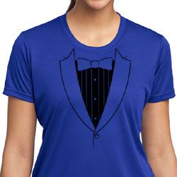 Ladies Shirt Basic Black Tuxedo Moisture Wicking Tee T-Shirt