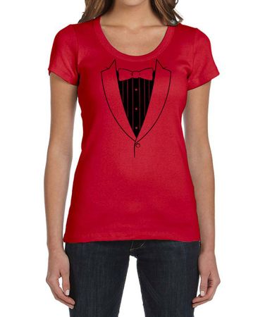 Ladies Shirt Basic Black Tuxedo Scoop Neck Tee T-Shirt