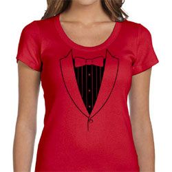 Ladies Shirt Basic Black Tuxedo Scoop Neck Tee T-Shirt