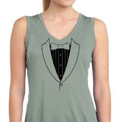 Ladies Shirt Basic Black Tuxedo Sleeveless Moisture Wicking Tee