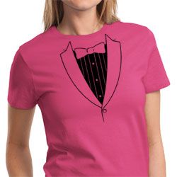 Ladies Shirt Basic Black Tuxedo Tee T-Shirt