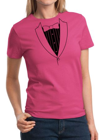 Ladies Shirt Basic Black Tuxedo Tee T-Shirt