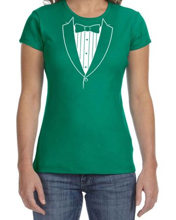 Ladies Shirt Basic White Tuxedo Crewneck Tee T-Shirt