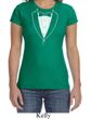 Ladies Shirt Basic White Tuxedo Crewneck Tee T-Shirt