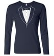 Ladies Shirt Basic White Tuxedo Long Sleeve Tee T-Shirt
