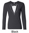 Ladies Shirt Basic White Tuxedo Long Sleeve Tee T-Shirt